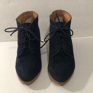 Blue Suede Lace-Up Ankle Booties